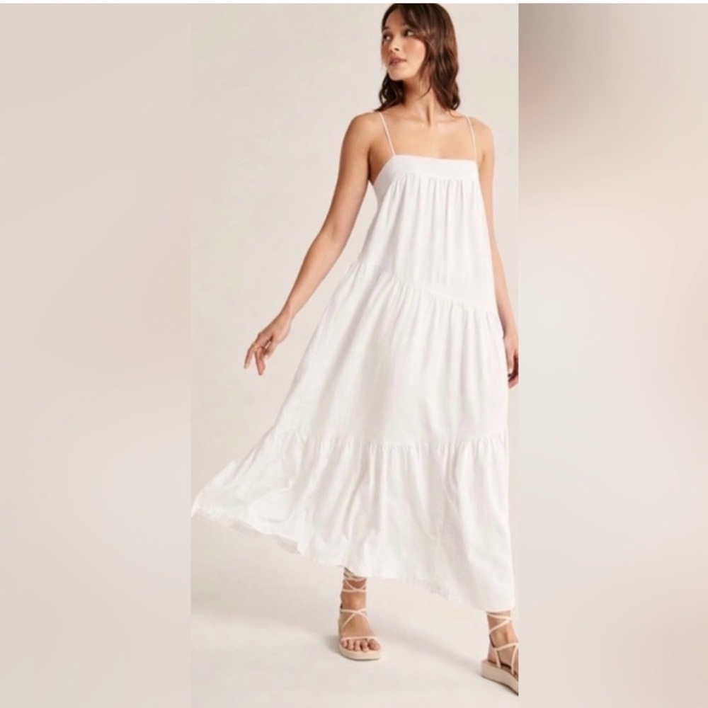 Abercrombie & Fitch Linen Blend Maxi Dress Size M Preppy Boho Cottagecore